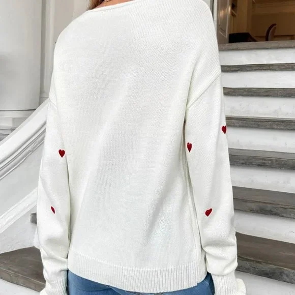 Valentine's Day Heart Print v-neck Sweater - Picture 2 of 5